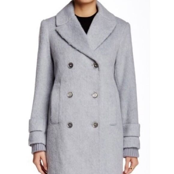 French Connection grey wool double button peacoat size 8 - Picture 1 of 12